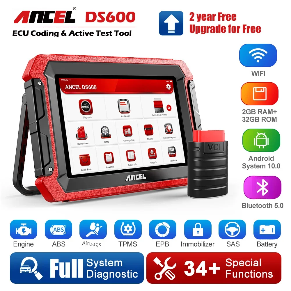 

ANCEL DS600 OBD2 Auto Code Reader Full System Scanner Engine EPB Airbag TPMS SAS Oil DPF Reset ECU Coding Car Diagnostic Tool