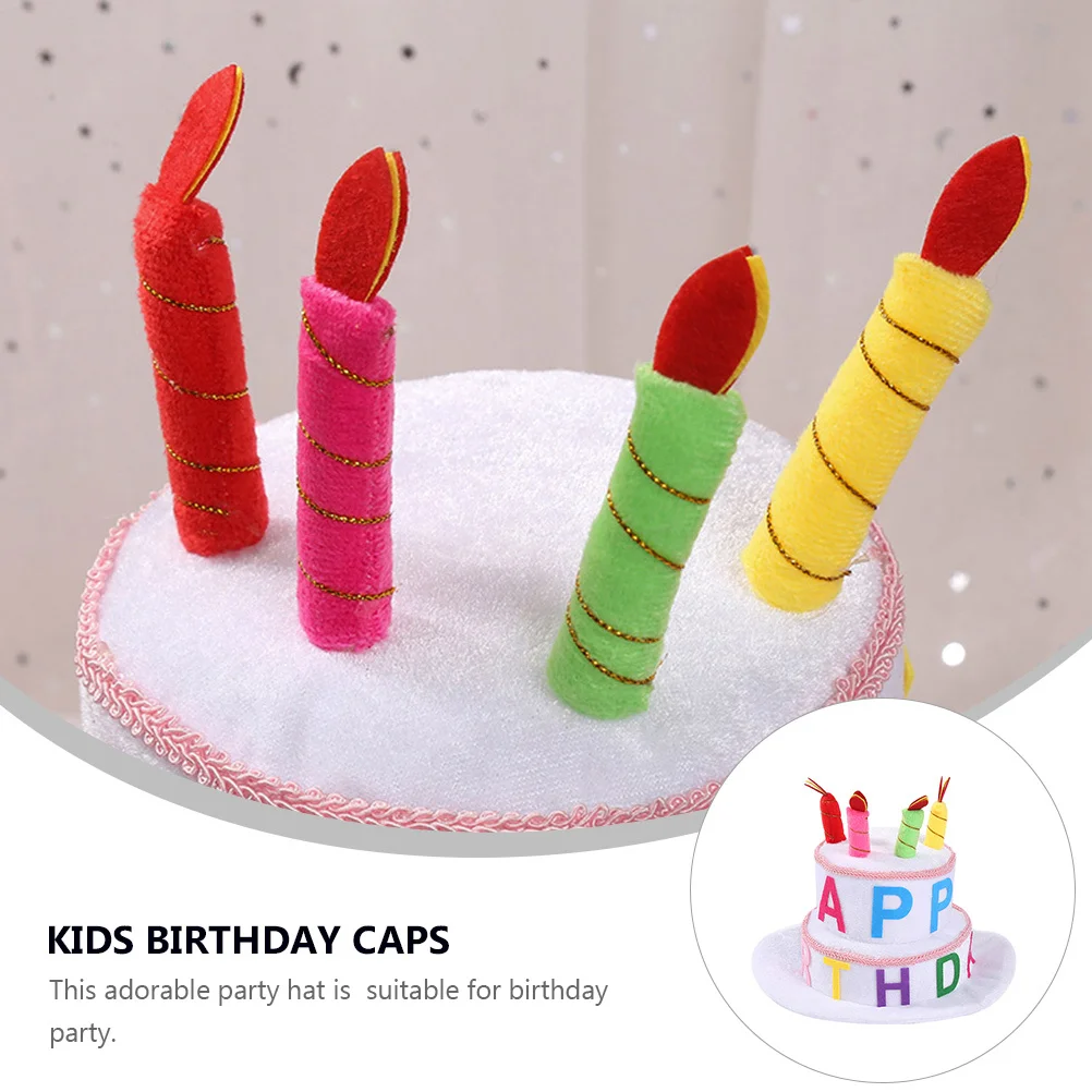 

Birthday Cake Hat for Kids Party Decorative Photo Prop Boys Girls Celebration Headdress Cloth Candles Supplies