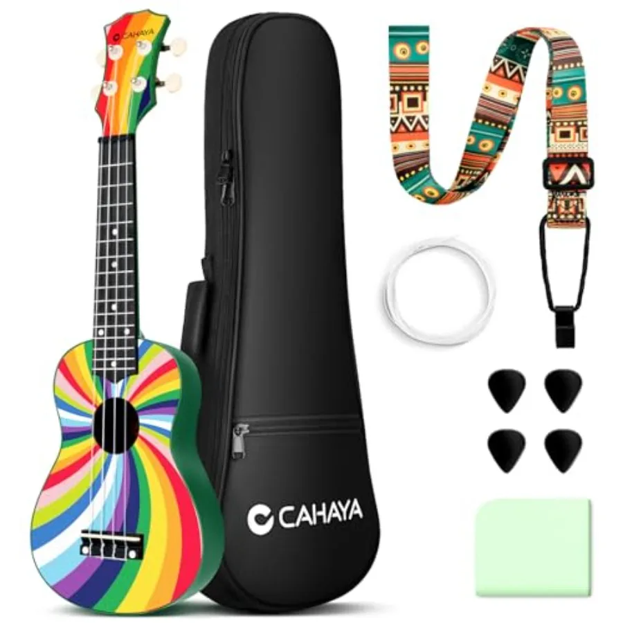 

Набор для начинающих укулеле-сопрано: стартовый комплект из 21 предмета с чехлом, ремнем, нейлоновыми струнами, 4 медиаторами, салфеткой – дизайн «Радуга» для взрослых и студентов