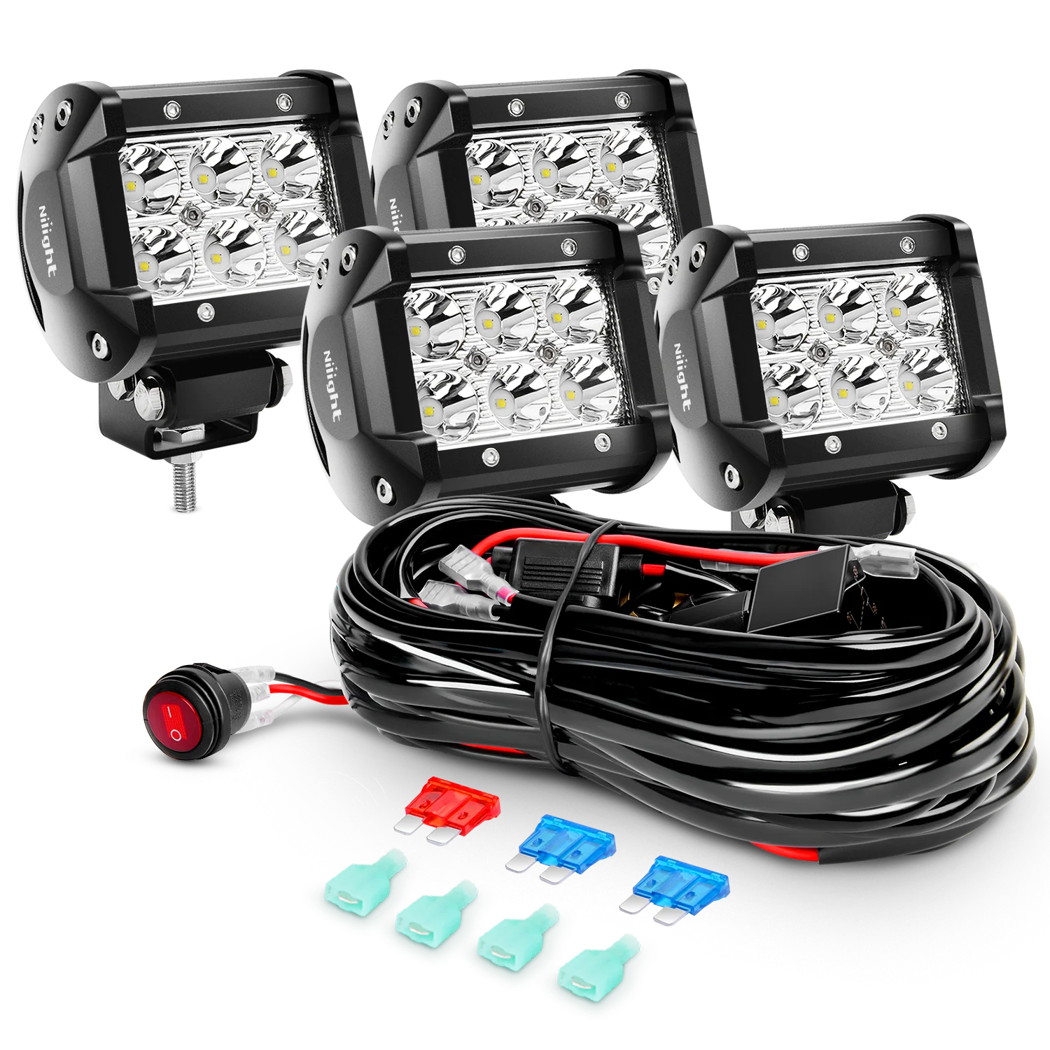 

Nilight 4PCS 4 Inch 18W Spot Led Light Bars LED Work Lights Led Fog Lights Off Road Driving Lights with Off Road Wiring Harness