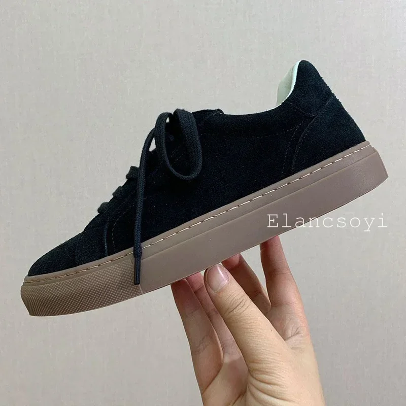 Spring Autumn Round Toe Suede Flat Shoes Women Thick Bottom Lace Up Sneakers Comfort Casual Shoes Versatile Daily Walking Shoes