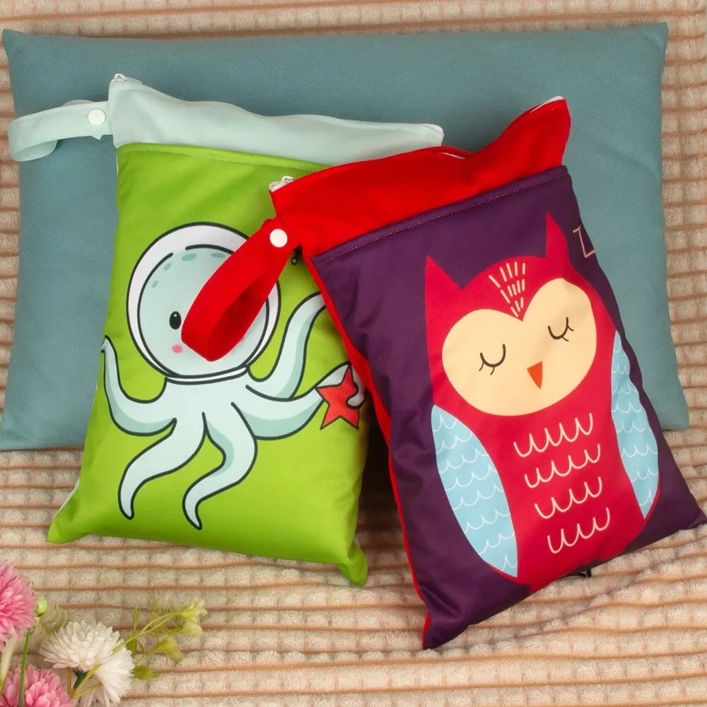 25cmx35cm Wetbag for Diapers Monkey Sloth Owl Prints Waterproof Mommy Bag Washable Reusable Diaper Bag with Two Zipper view 6