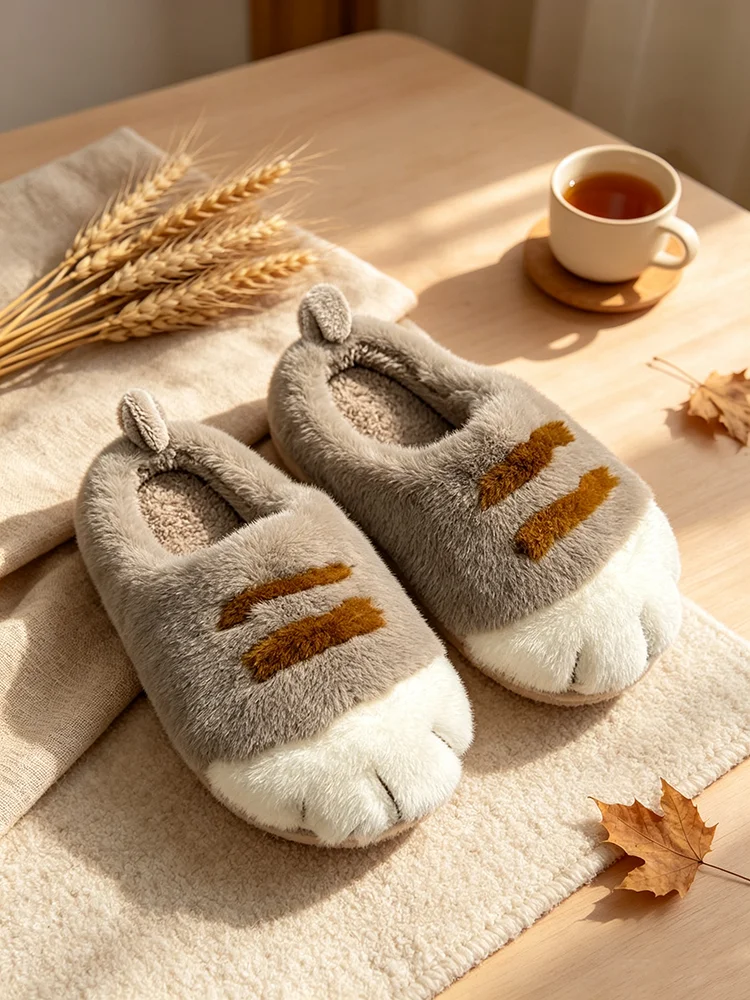 Neue flauschige warme Hausschuhe für Herren, Katzenfell-Mules, Kuschel-Kätzchen-Hausschuhe, Herren-Innen-Hausschuhe, Flip-Flops – Detail 14