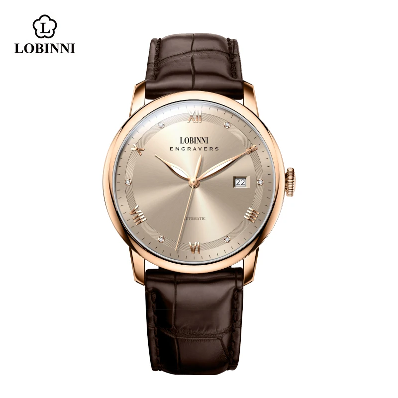 

LOBINNI Fashion 41mm Men's Dress Watch Male Rose Gold Color Luminous 5Bar Waterproof Automatic Watches
