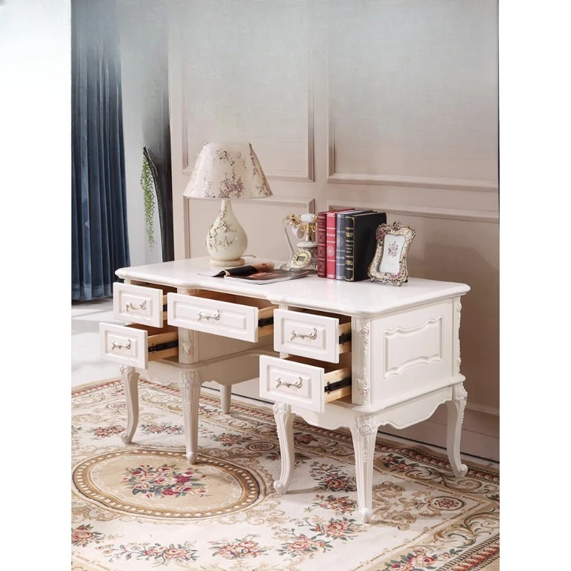 

All-pure solid wood engraving European French custom study table cabinet workbench