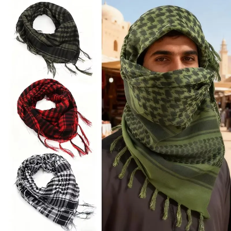 1/2/3 Stück Baumwoll-Arabischer Schal für Männer und Frauen Winter Militär-Keffiyeh Winddichter Schal Muslimischer Hijab Shemagh Taktischer Wüstenschal