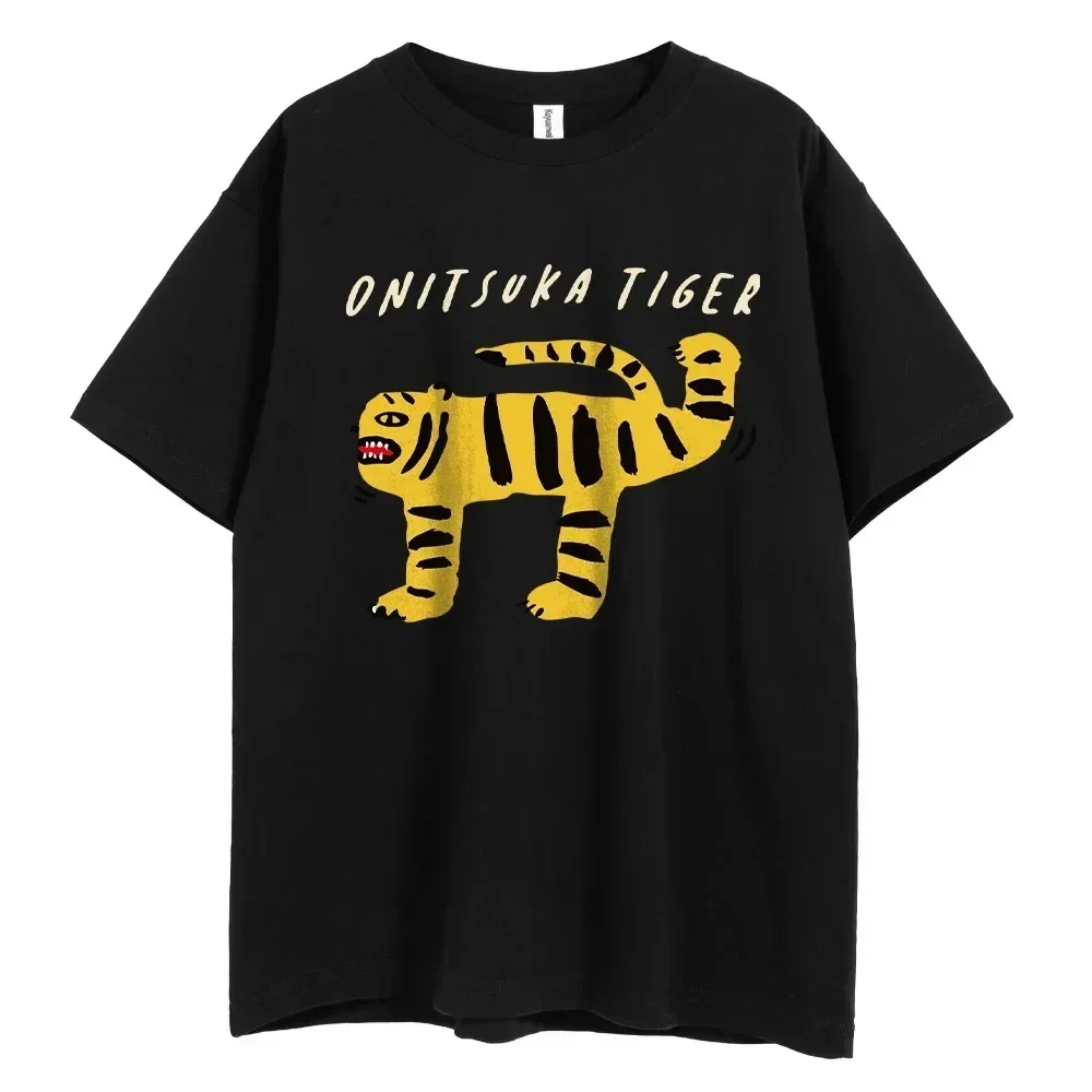 

Summer men's Onitsuka Tige cartoon print T-shirt Harajuku interesting short-sleeved Y2k clothing top