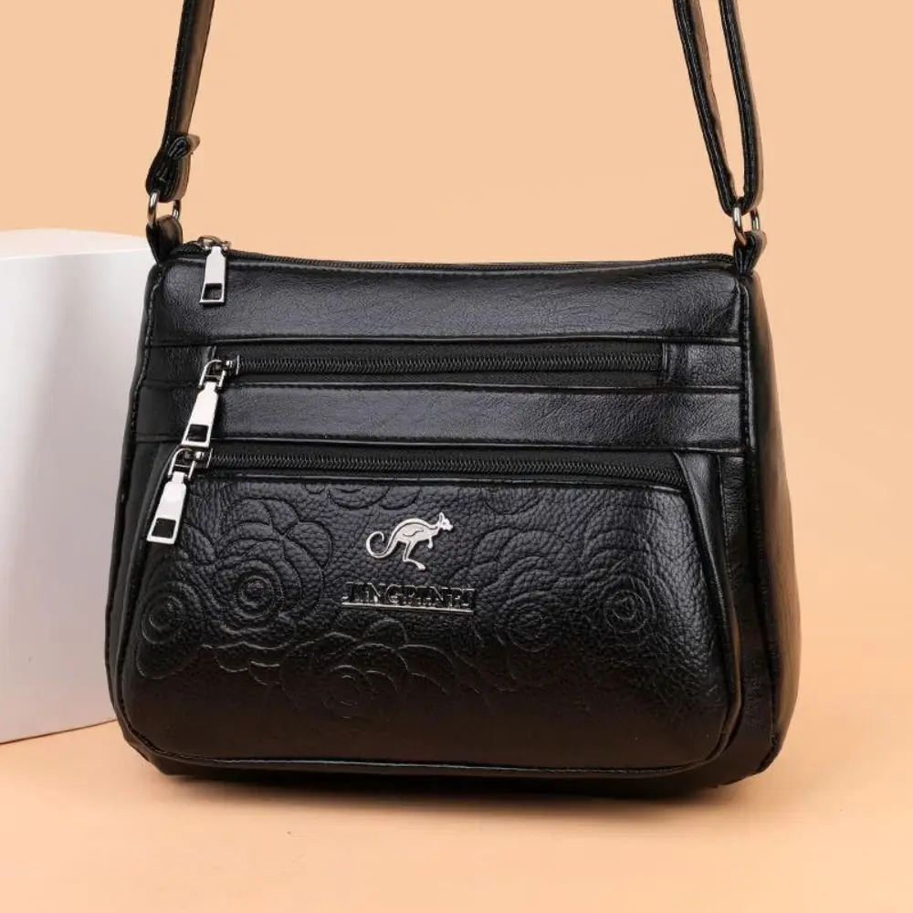 Elegante PU-Leder Einkaufstasche, schwarze, große Kapazität, Tasche für Mütter mittleren Alters, mehrschichtige Umhängetasche für Damen – Detail 4