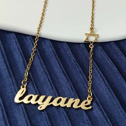 Custom Name Necklace Stainless Steel Hebrew Name Star Necklace Women's Girl Friend Gift Jewelry Gift