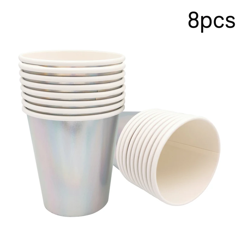 8Pcs Laser Shell Paper Plates Cups Disposable Tableware Girl Happy Birthday Party Baby Shower Ocean Mermaid Theme Party Supplies