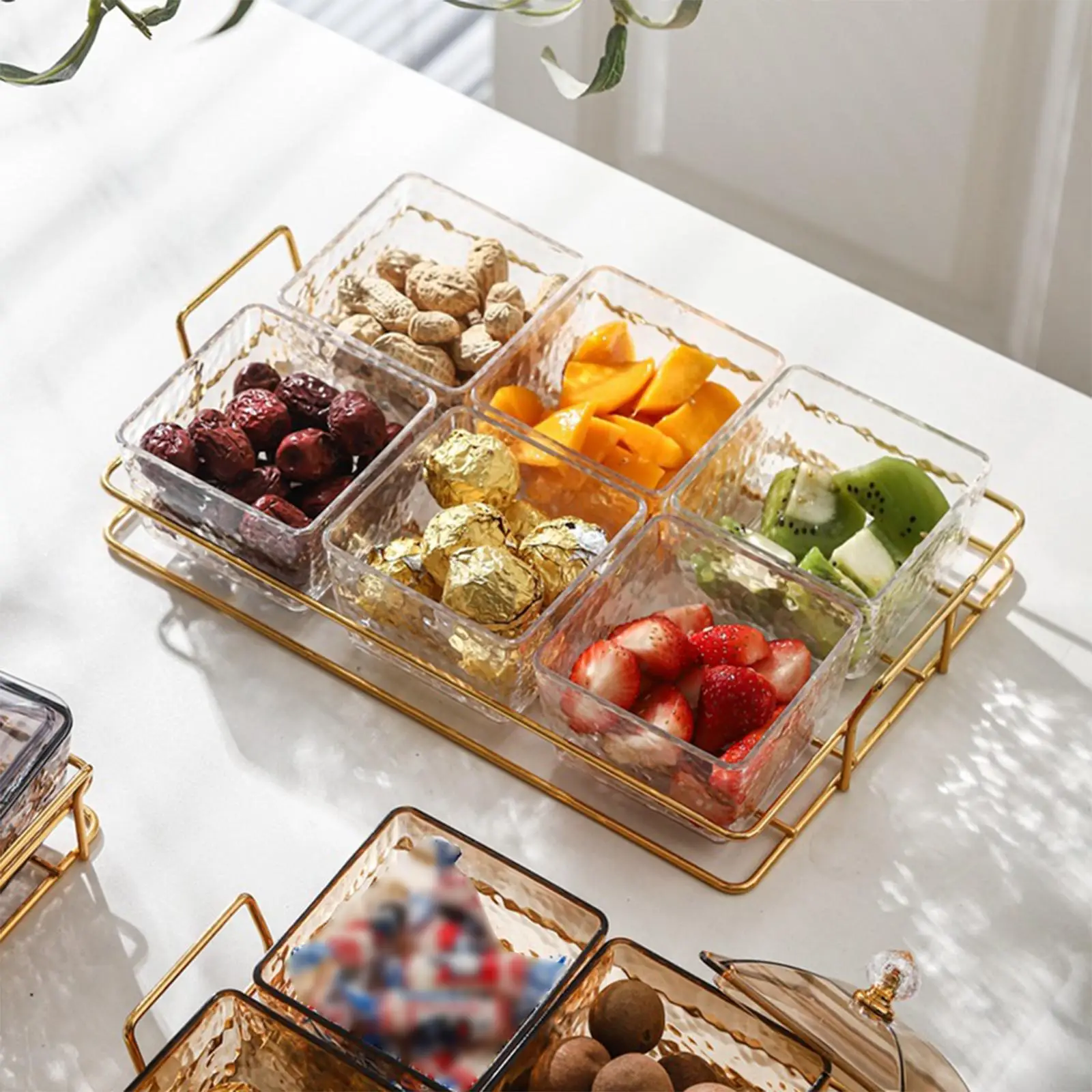 Snack Tray with Lids Condiment Storage Bowls for Candy Nuts Dried Fruit Dessert Display Rack Divided Serving Dish for Party