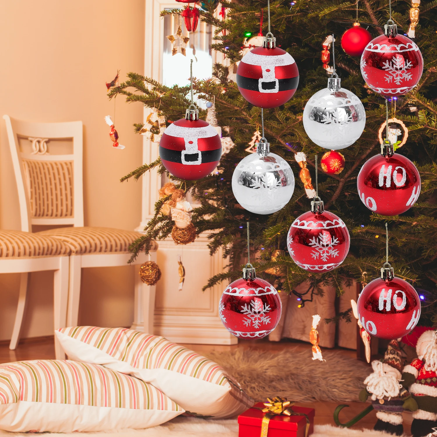 الجملة معكوسة الأحمر ندفة الثلج كرات عيد الميلاد بالكهرباء اللون اللوحة شنقا الكرة لشجرة عيد الميلاد المعلقات الحلي ديكور