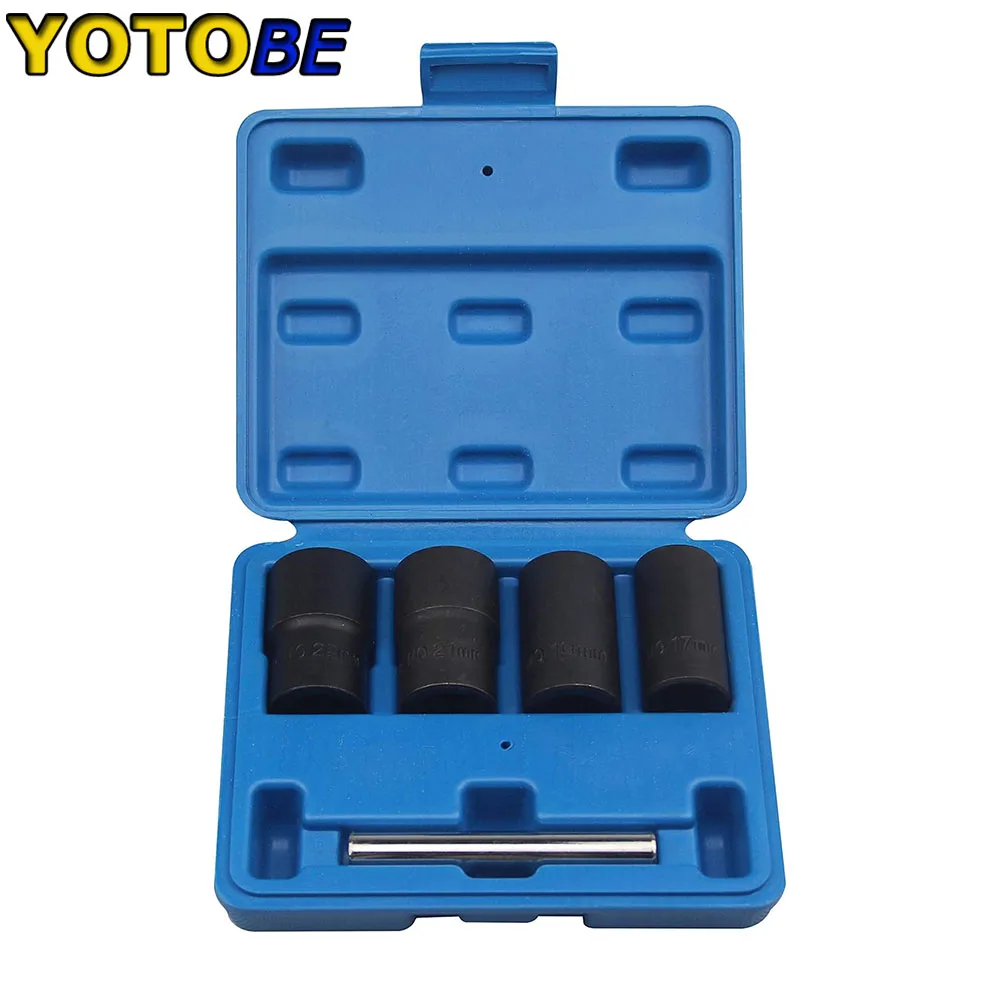 

5Pcs Twist Socket Set 17mm 19mm 21mm 22mm Damaged Rounded Worn Lug Nut and Lock Remover Set 1/2" Dr