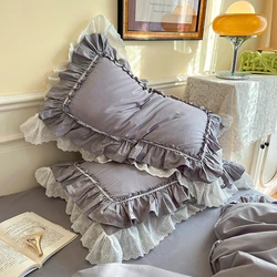 Korean Lace Pillowcase Princess Style Lace Cotton Bedroom Pillowcase Pair Solid Color Comfortable Bed Decorative Pillowcase