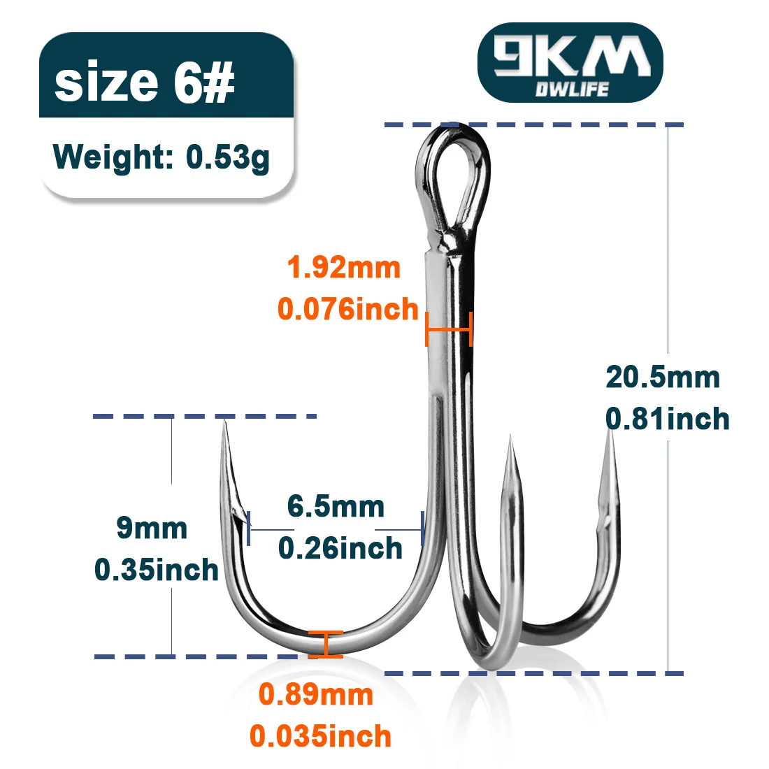 9KM DWLIFE Fishing Triple Hooks 25-50 Pieces 9
