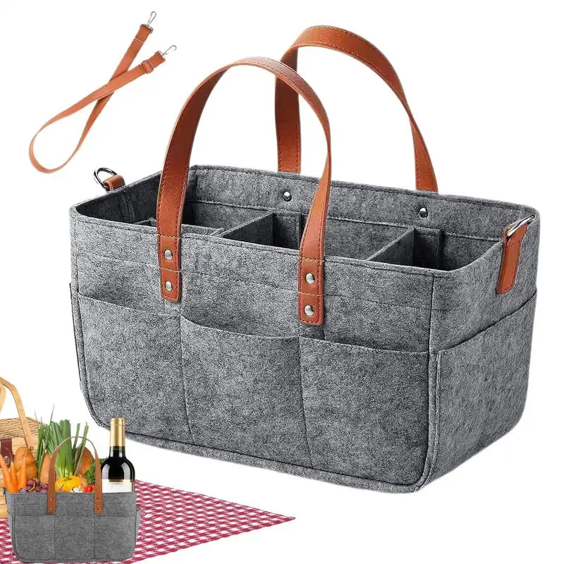

Фетровые корзины для хранения, портативная большая корзина для пикника с отделениями, организация дома и кухни для сбора еды, семьи