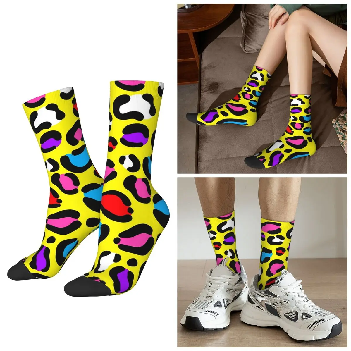 

All Seasons Classic Colour Trend Leopard Socks Harajuku Crew Socks Sweat Absorbing Stockings for Men Women Valentine's Day Gifts