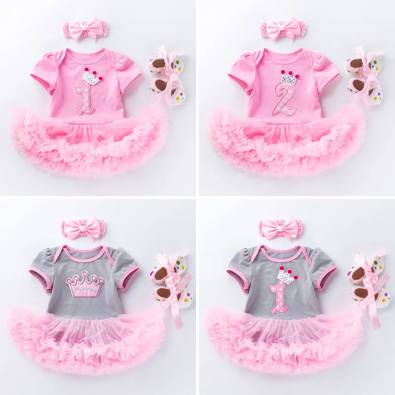 Baby Girl Dresses 1st Birthday Dress Lace Tutu Party Dress Valentine\'s Day Infant Newborn Jumpsuit Dress+Headband Gift Sets