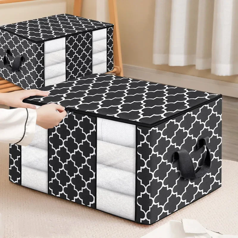 Large Quilt Storage Bag Foldable Storage Wardrobe Clothes Organizer Dustproof Zipper Quilt Bag Storage Box Organizer Bedroom Bag