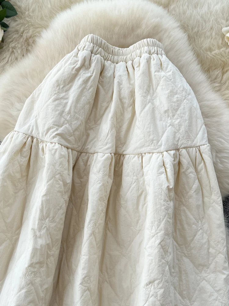 Otoño Invierno artístico versátil Simple algodón empalme medio cuerpo falda mujer coreana alta cintura A-line falda grande Swing S382