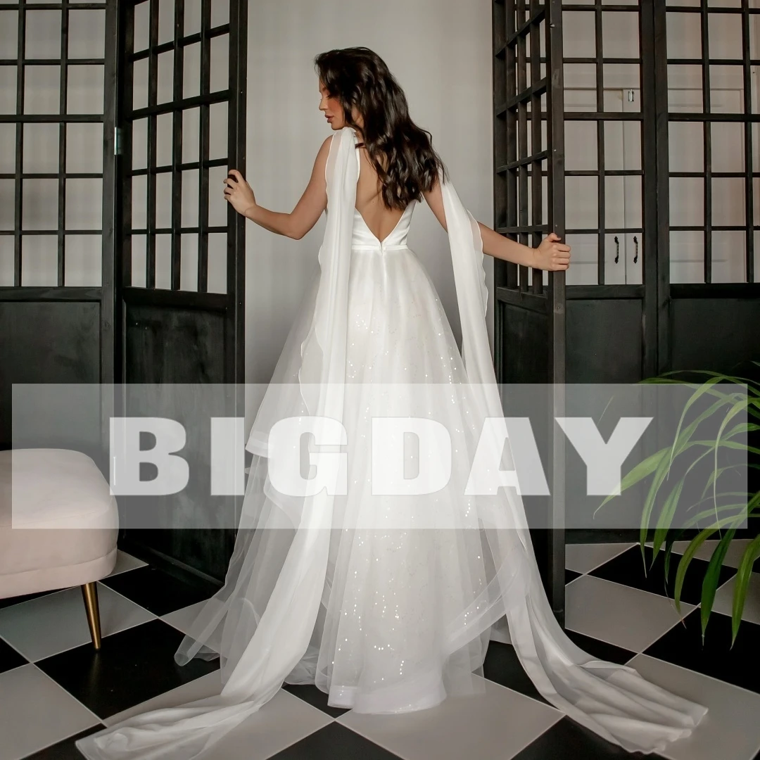 Exquisite Wedding Dress For Woman 2024 Boat-Neck A-Line Tulle Open Back Spaghetti Straps Bride Gown Court Train Vestido Customed