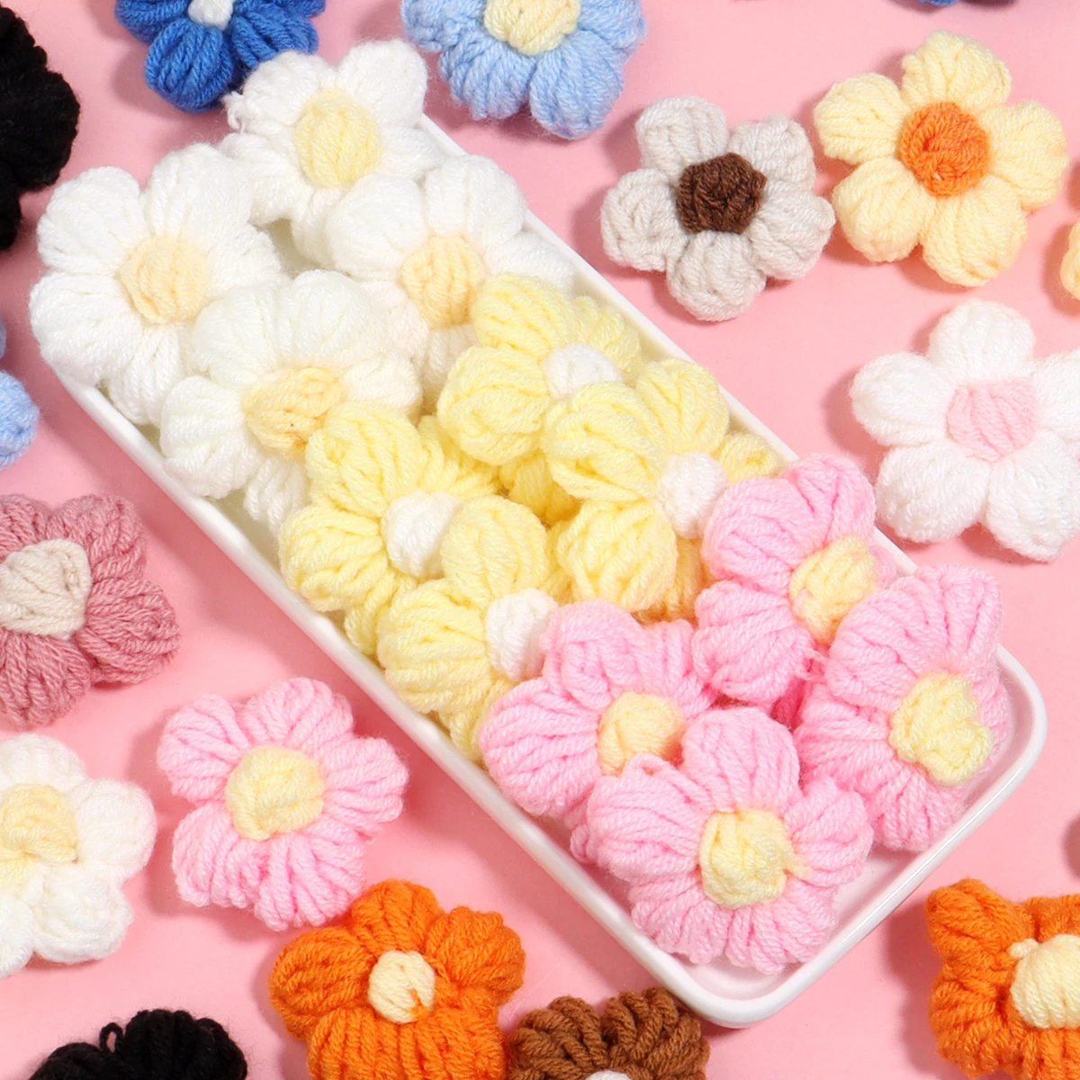 10Pcs Hand-knitted Flowers Mini Colorful Flower Floral Applique Sew Patches for Clothing Hat Wedding Decor DIY Craft Supplies