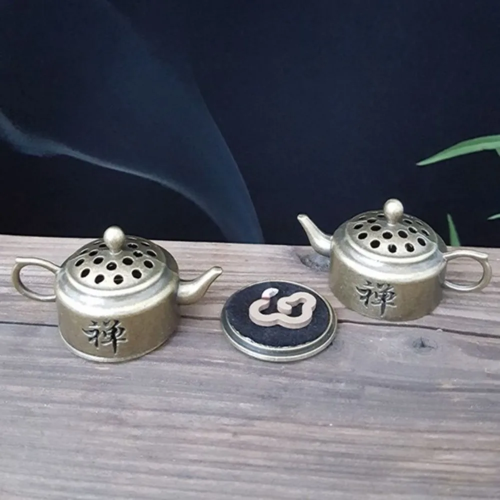 Zinc Alloy Mini Tea Pot Aromatherapy Stove Brass Chinese Style Alloy Tiny Teapot Shape Incense Holder Mini Pendant