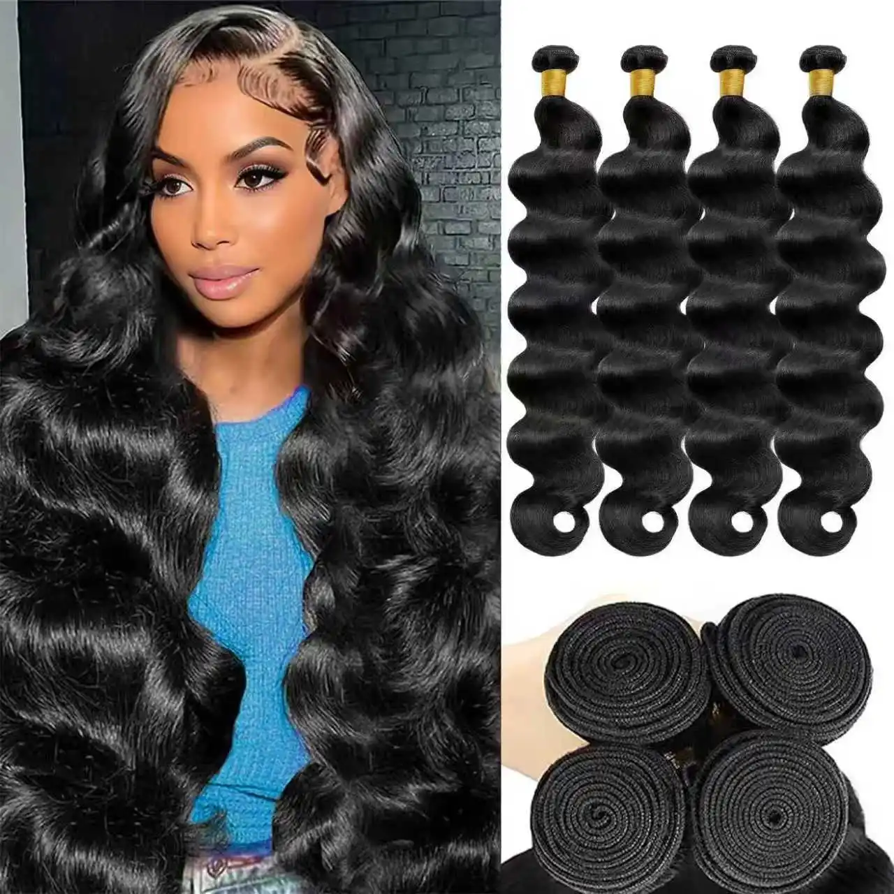 

1/3/4 шт., пучки человеческих волос с объемной волной для женщин, подходят для всех 100% необработанных натуральных волос, натуральные черные человеческие волосы с объемной волной