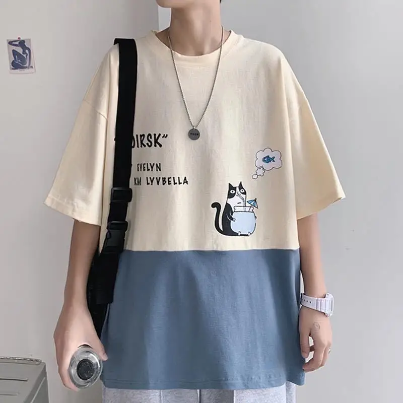 

Summer new short-sleeved male student T-shirt Korean style loose and versatile color matching super simple five-quarter sleeve