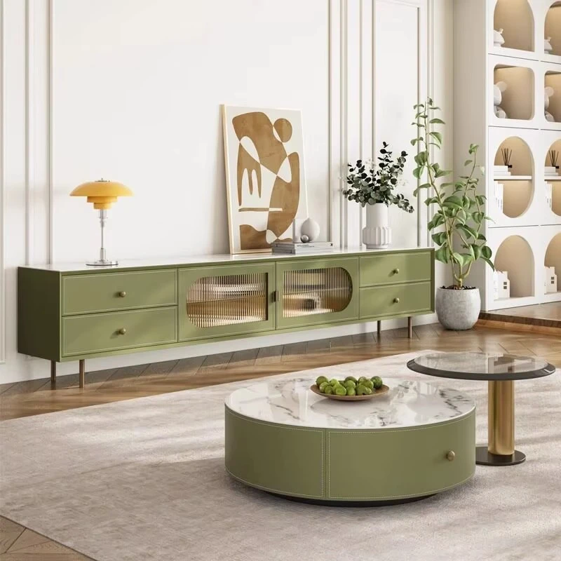 Modern minimalist living room granite countertop coffee table and TV cabinet set