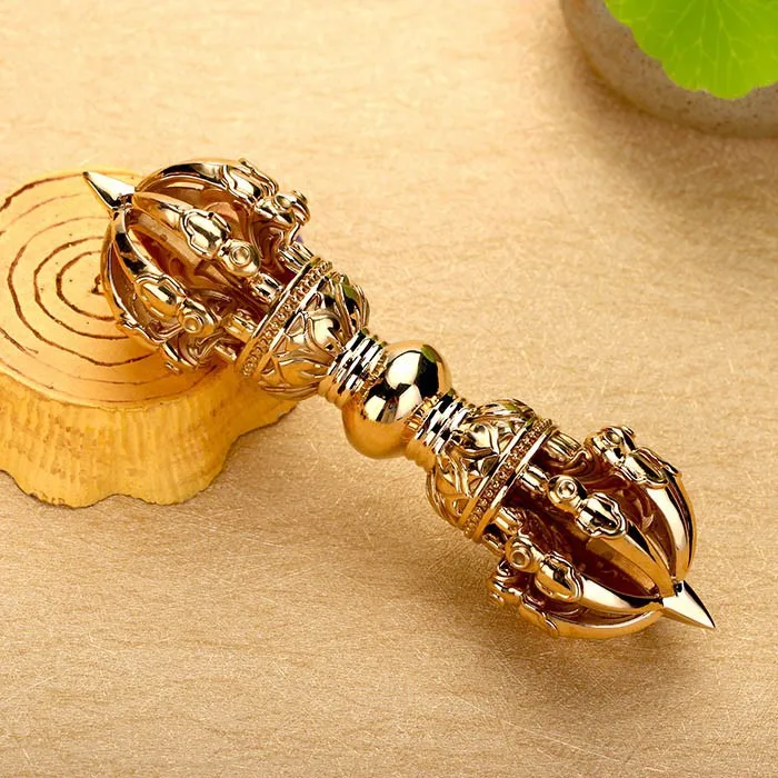 Hand-Held Nine-Pronged Vajra Bell Ornament Purely Handmade Brass Exquisite Handcrafted Religious Symbol for Spiritual Practice
