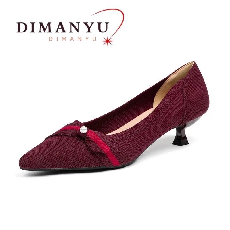 

DIMANYU Women Dress Shoes Spring 2024 New Pointed Toe Pumps Women Office Shoes Knitted Pearls Large Size 41 42 43 Shoes Women