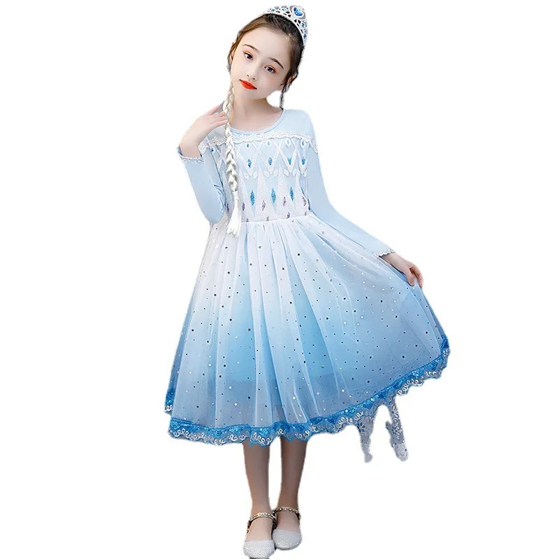 

Autumn And Winter New Long-sleeved Halloween Elsa Skirt Girl's Mesh Gauze Dress Size 100-150