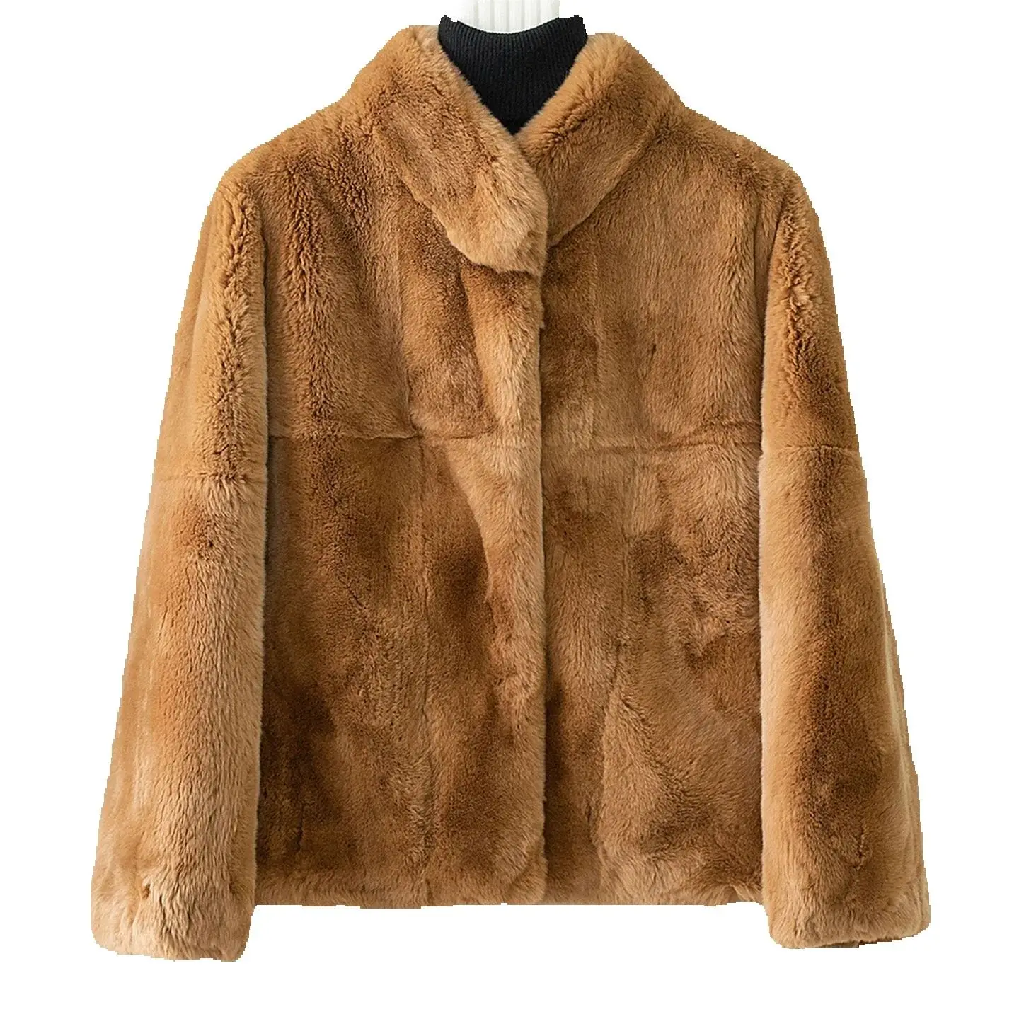 

Женская стильная шуба из кролика рекса в корейском стиле, новый стиль зимы 2025 года, утолщенный воротник-стойка, короткое меховое меховое меховое молодежное меховое