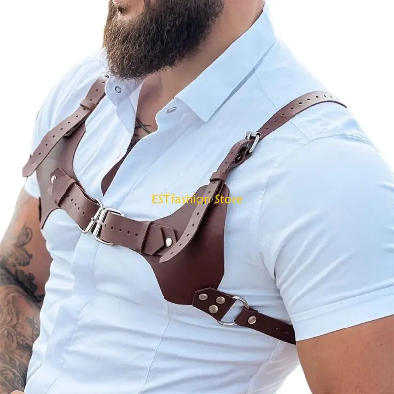 Y5GC Imbracatura per Bretelle da Uomo, Imbracatura per il Corpo in Pelle PU Marrone per Uomo Cintura Punk Pettorina per