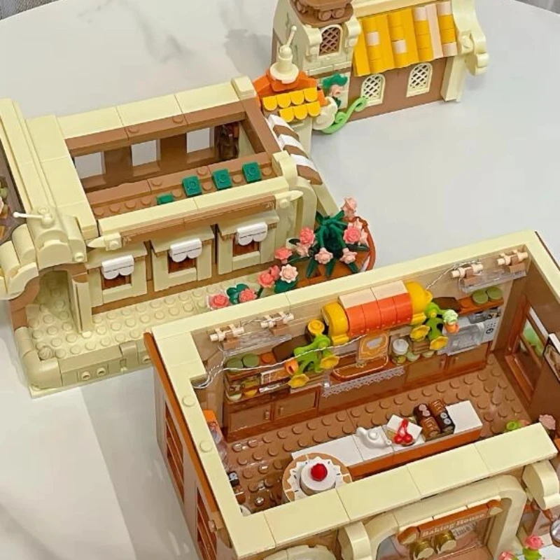 Genuino ciudad vista a la calle arquitectura pastel pan tienda bloque paisaje urbano casa para hornear modelo edificio oso regalos sorpresa de moda