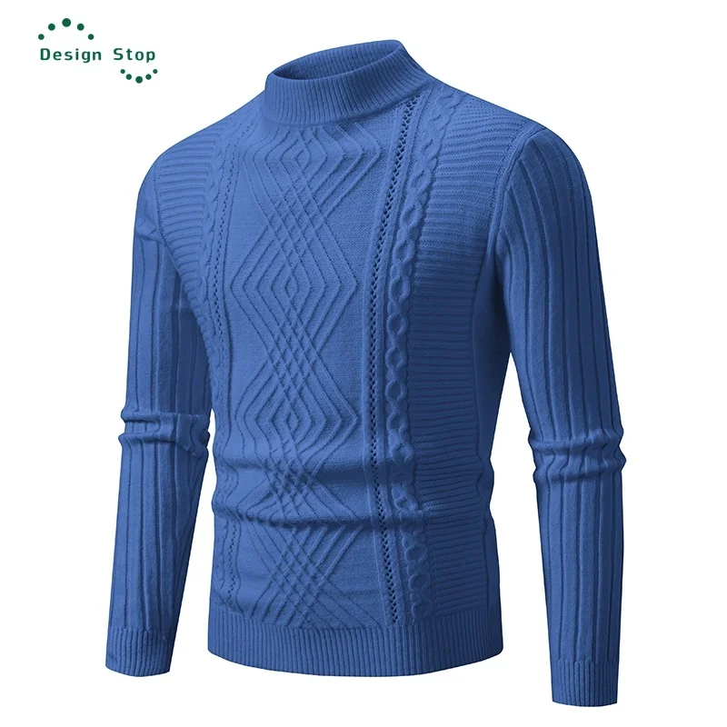 Autumn and Winter New Men's Sweaters Solid Jacquard O-Neck Knitted Sweaters Warm Slim High Quality Pullover