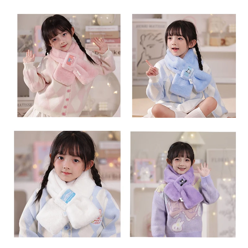 Miniso Cinnamororll Kuromi My Melody Winter Children Cartoon All-match Scarf Kid Bib Baby Plush Neck Warmer Girls Thickened Gift