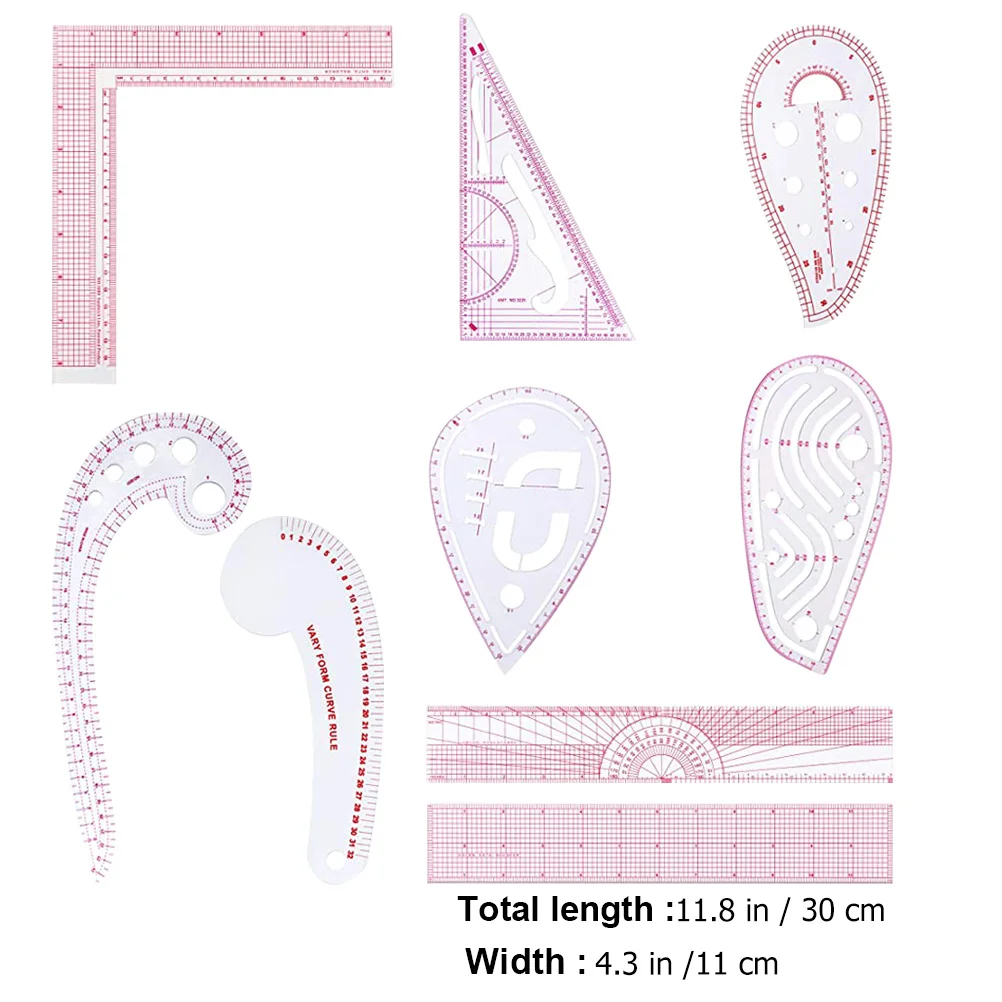 9pcs Measuring Rulers Set Transparent Plastic Sewing Tools For Tailors Diy Crafts Dressmaking Grading Drawing Cutting Work