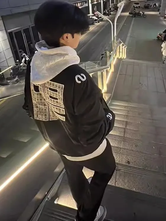 

American Sle Letter Embroidery Baseball Jaet Loose ex Youth Faion Outerwear Cotton Long Sve Stand Collar Coat