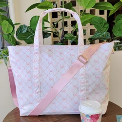 Nuovo Design Nylon Bow Grid Pink Blue Printed Ladies Tote Bag borsa impermeabile borsa da viaggio per ragazza da donna