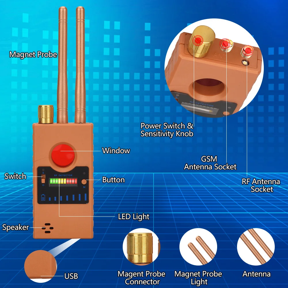 Multi-function Anti-Spy Detect Hidden IR Camera GSM Audio Bug Finder WiFi GPS Signal Lens RF Tracker Detect Finder Radio Scanner