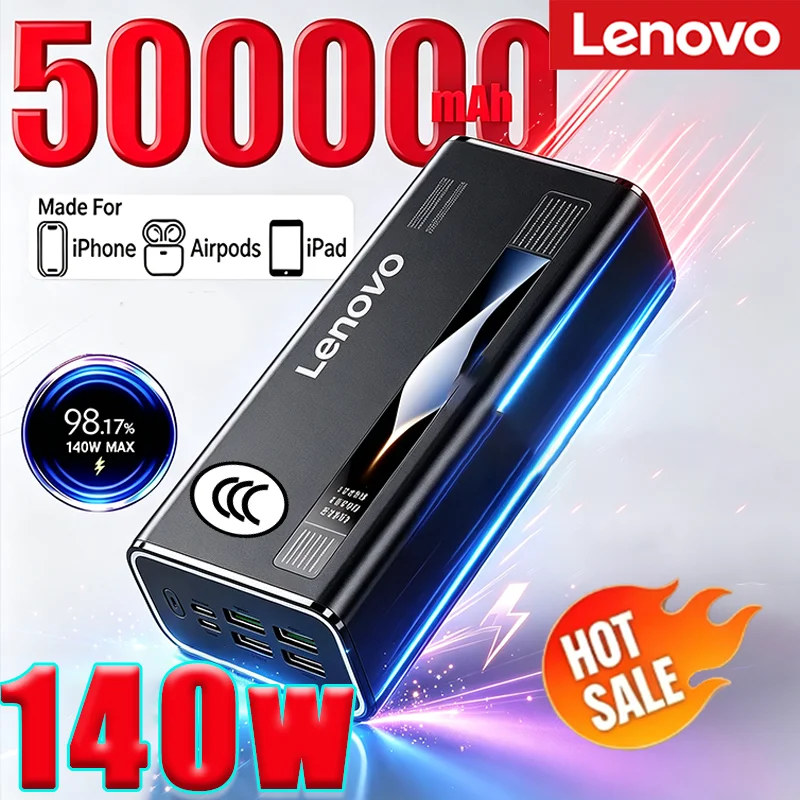 Lenovo 2027 140W 초고속 충전 CCC 인증 보조 배터리, 5000000mAh 용량, LED 디지털 디스플레이, 휴대용 외장 배터리 (샤오미, 화웨이 호환)