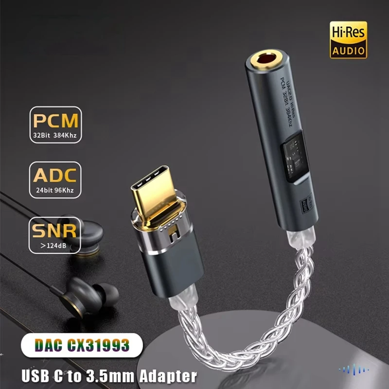 

BA23 USB Type C на разъем 3,5 мм, усилитель для наушников, USB C, аудио AUX-конвертер, декодер CX31993 PCM, 32 бит, 384 кГц, A-A22U