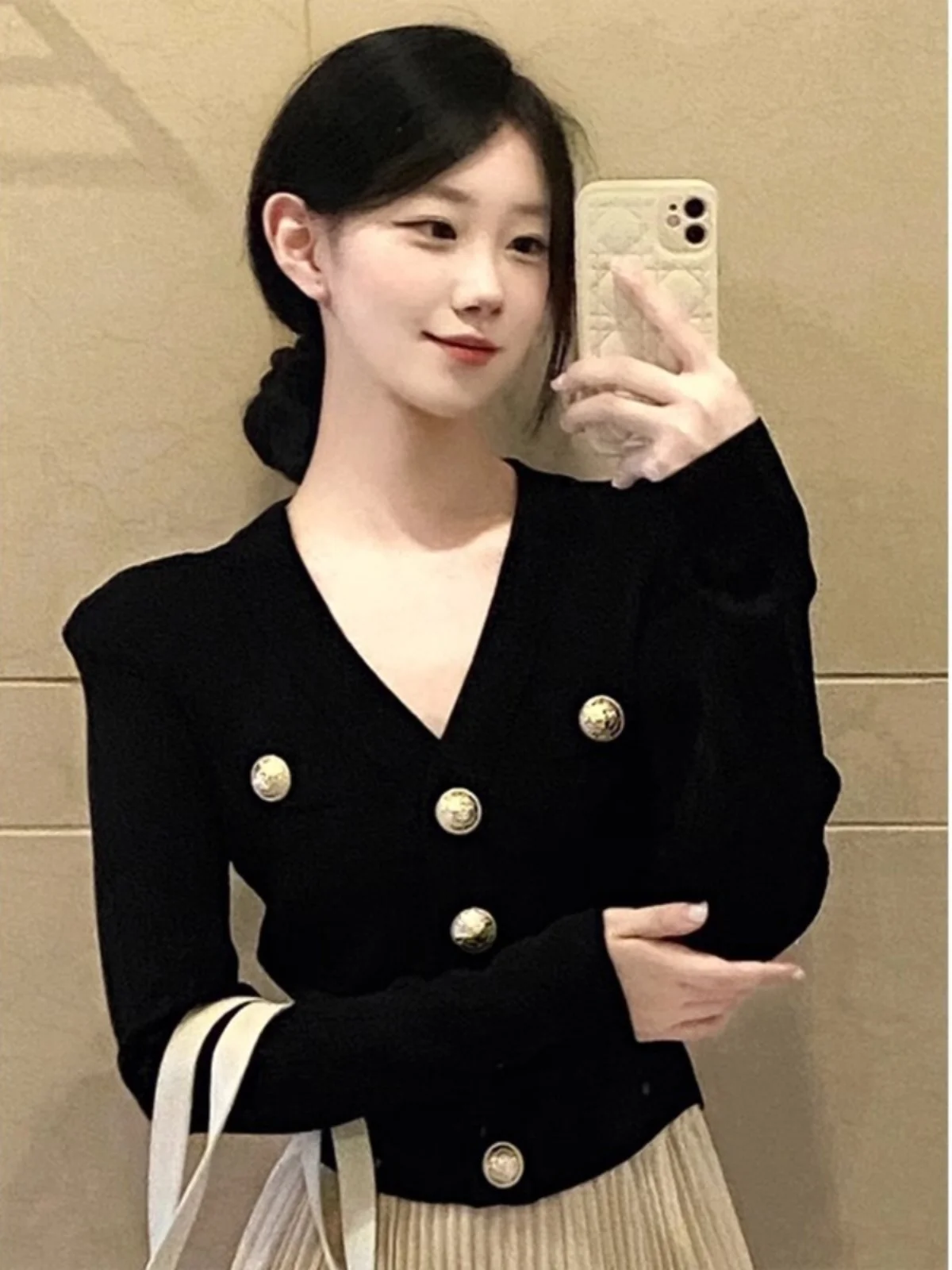 

Bla V-Ne Knitted Open Cardigan Women's Spring Autumn Outerwear Wool Sweater Top Korean Sle Long Sve Regular Fit