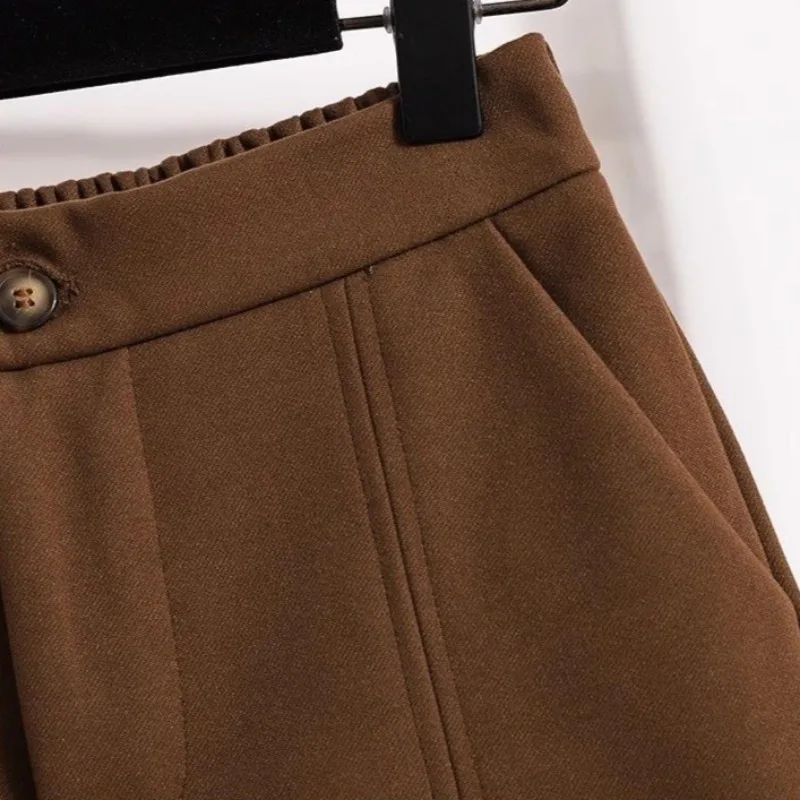 Pantaloncini di lana Donna Accogliente Autunno Inverno Dritto Vintage Comodo Tasche Ins Coreano Elegante Moda Alta Elastico in Vita Casual