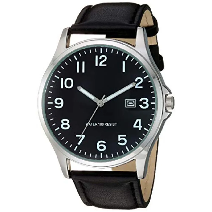 

Men's Easy to Read 42mm Leather Band Analog Watch