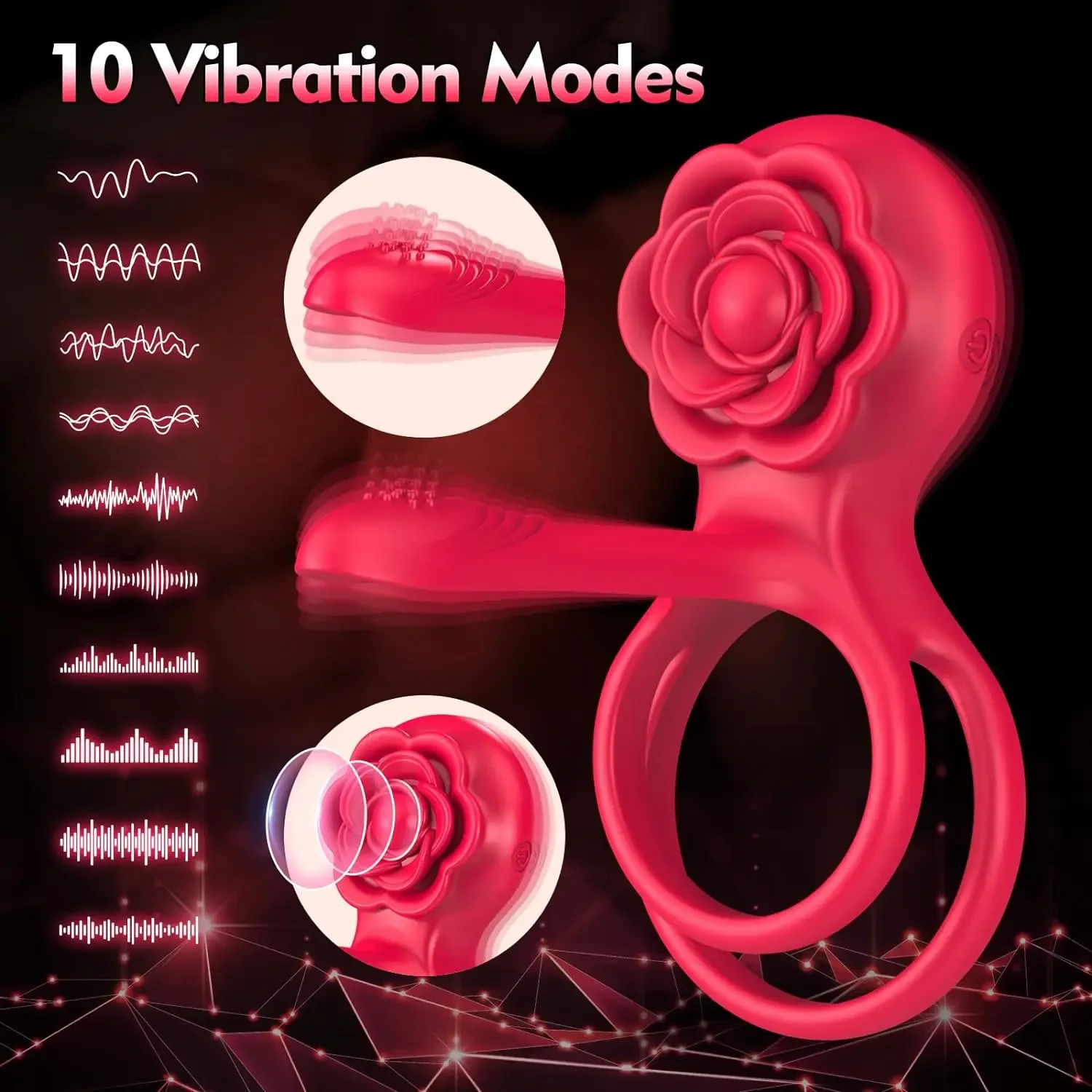 Rose Vibrating Cock Ring Penis Sleeve Vibrator G-spot Clitoral Stimulator 10 Vibration Sex Toy for Adult Men Clitoris Vibrator