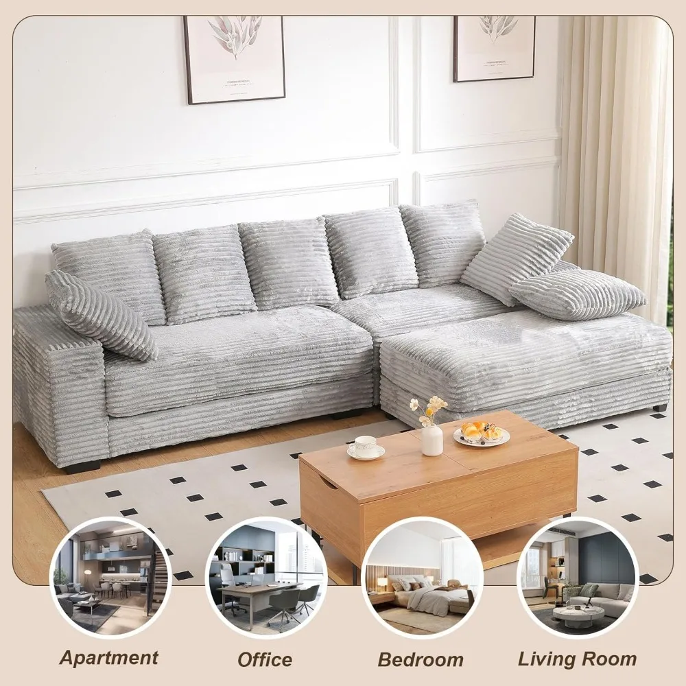 أريكة مقطعية كبيرة الحجم مع مقاعد عميقة، مسند تخزين، 8 وسائد - أرائك سحابية مريحة للاسترخاء #6