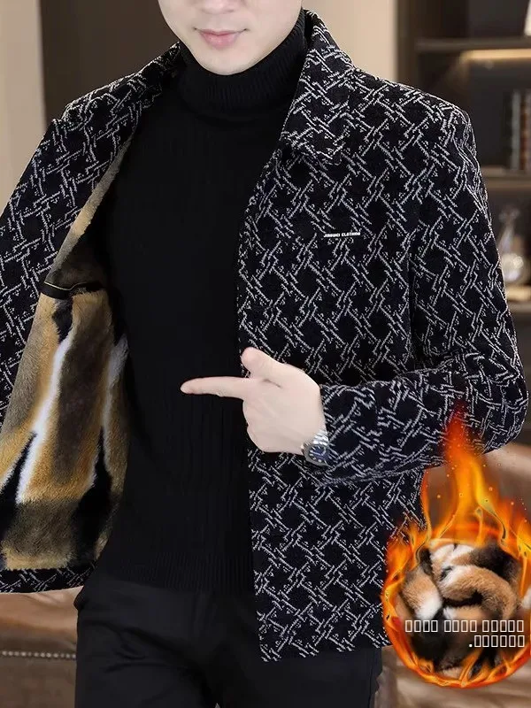 

Pierre Cardin Men's Winter Jaet Thiened Fce Lined Woolen Printed Sli Coat Warm Stand Fit Outerwear for Youth